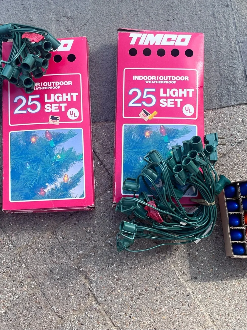 TIMCO Vintage Christmas Lights Retro Bulbs New 2 Sets Red Green Orange White Blu